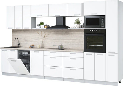 Кухонный гарнитур Интерлиния Мила Лайт 3.6-ПМ3  (белый платинум/белый платинум/травертин серый) - 