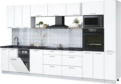 Кухонный гарнитур Интерлиния Мила Лайт 3.6-ПМ3  (белый платинум/белый платинум/кастилло темный) - 