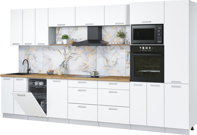 Кухонный гарнитур Интерлиния Мила Лайт 3.7-ПМ3 (белый платинум/белый платинум/дуб бунратти) - 