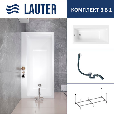 Ванна акриловая Lauter Seraphina 160x80 / 2112160L (с каркасом и сифоном 21Y31002 белый) -