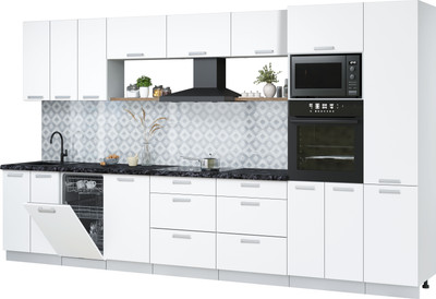 Кухонный гарнитур Интерлиния Мила Лайт 3.7-ПМ3  (белый платинум/белый платинум/кастилло темный) - 