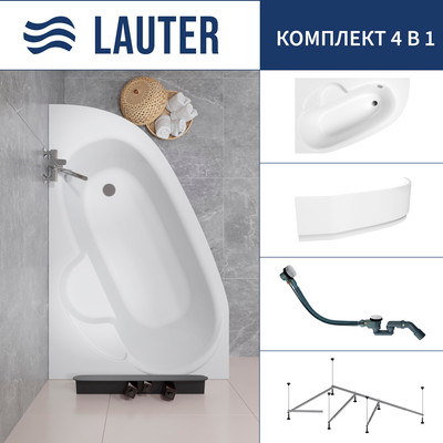 Ванна акриловая Lauter Valencia 170x110 / 2102170L (с каркасом, лицевым экраном и сифоном 21Y32002 белый) -
