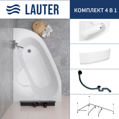 Ванна акриловая Lauter Valencia 170x110 / 2102170L (с каркасом, лицевым экраном и сифоном 21Y31001 матовый черный) -