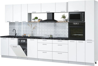 Кухонный гарнитур Интерлиния Мила Лайт 3.8-ПМ3 (белый платинум/белый платинум/кастилло темный) - 