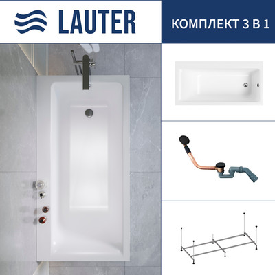 Ванна акриловая Lauter Seraphina 160x80 / 2112160R (с каркасом и сифоном 21Y11021 матовый черный) -