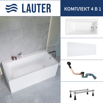 Ванна акриловая Lauter Seraphina 170x80 / 2112170R (с ножками, лицевым экраном и сифоном 21Y11021 матовый черный) -