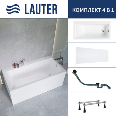 Ванна акриловая Lauter Seraphina 170x80 / 2112170R (с ножками, лицевым экраном и сифоном 21Y32001 матовый черный) -