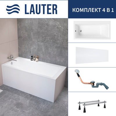 Ванна акриловая Lauter Seraphina 170x80 / 2112170L (с ножками, лицевым экраном и сифоном 21Y11020 хром) -