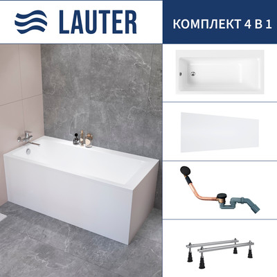 Ванна акриловая Lauter Seraphina 170x80 / 2112170L (с ножками, лицевым экраном и сифоном 21Y11021 матовый черный) -