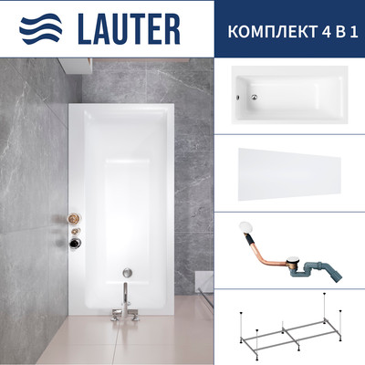 Ванна акриловая Lauter Seraphina 170x80 / 2112170L (с каркасом, лицевым экраном и сифоном 21Y11022 белый) -
