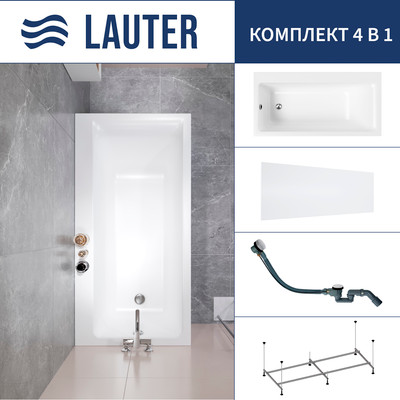 Ванна акриловая Lauter Seraphina 170x80 / 2112170L (с каркасом, лицевым экраном и сифоном 21Y32002 белый) -