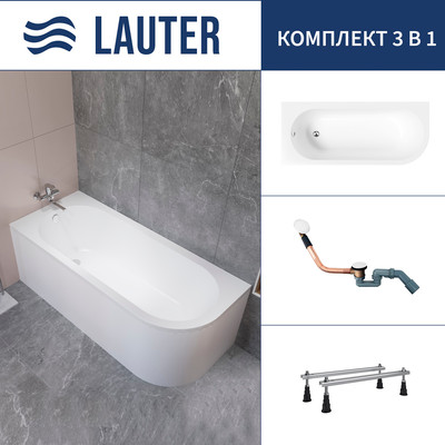 Ванна акриловая Lauter Monaco 170x72.5 / 2113170L (с ножками и сифоном 21Y11022 белый) -