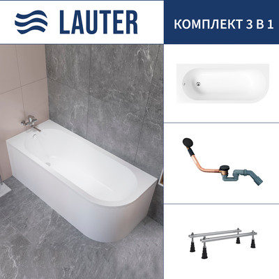 Ванна акриловая Lauter Monaco 170x72.5 / 2113170L (с ножками и сифоном 21Y11021 матовый черный) -