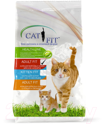 Сухой корм для кошек Cat Fit Для взрослых кошек мясное ассорти (10кг)