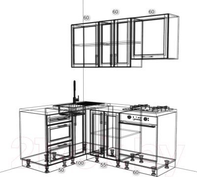 Готовая кухня Оптима by ZOV Трент ВТ2-001ЕБ 150x180 (ясень/светло-серый)