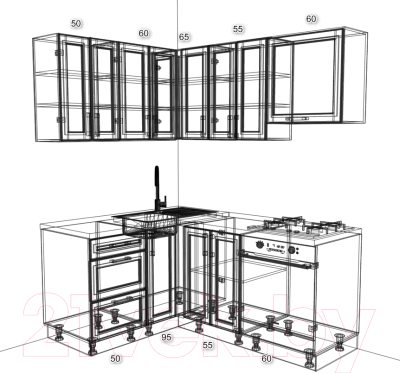 Готовая кухня Оптима by ZOV Трент ВТ2-002КБ 150x180 (ясень/светло-серый)