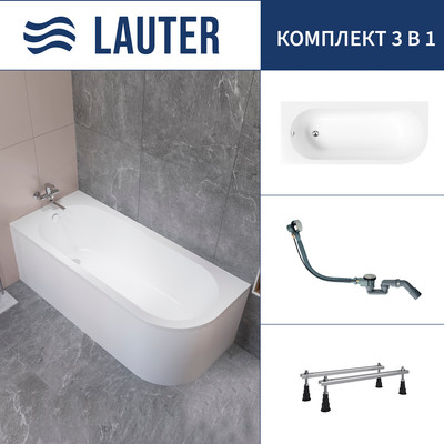 Ванна акриловая Lauter Monaco 170x72.5 / 2113170L (с ножками и сифоном 21Y32000 хром) -