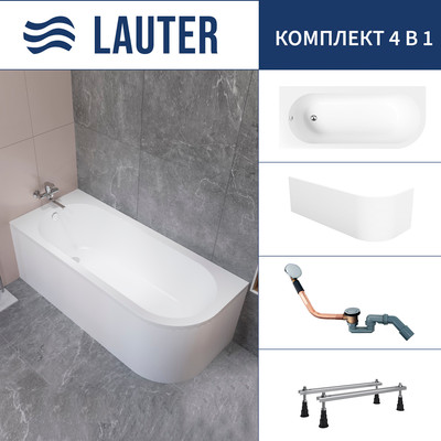 Ванна акриловая Lauter Monaco 170x72.5 / 2113170L (с ножками, лицевым экраном и сифоном 21Y11020 хром) -