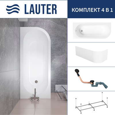 Ванна акриловая Lauter Monaco 170x72.5 / 2113170L (с ножками, лицевым экраном и сифоном 21Y11021 матовый черный) -