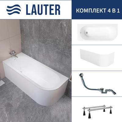 Ванна акриловая Lauter Monaco 170x72.5 / 2113170L (с ножками, лицевым экраном и сифоном 21Y32000 хром) -