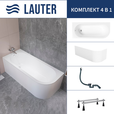 Ванна акриловая Lauter Monaco 170x72.5 / 2113170L (с ножками, лицевым экраном и сифоном 21Y31002 белый) -