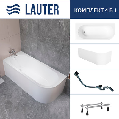 Ванна акриловая Lauter Monaco 170x72.5 / 2113170L (с ножками, лицевым экраном и сифоном 21Y32001 матовый черный) -
