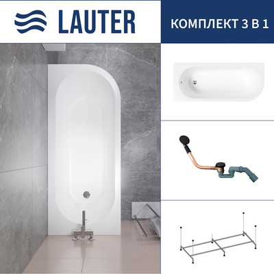 Ванна акриловая Lauter Monaco 170x72.5 / 2113170L (с каркасом и сифоном 21Y11021 матовый черный) -