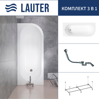 Ванна акриловая Lauter Monaco 170x72.5 / 2113170L (с каркасом и сифоном 21Y32000 хром) -