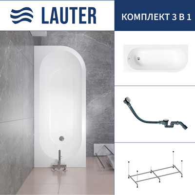 Ванна акриловая Lauter Monaco 170x72.5 / 2113170L (с каркасом и сифоном 21Y32002 белый) -