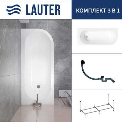 Ванна акриловая Lauter Monaco 170x72.5 / 2113170L (с каркасом и сифоном 21Y31001 матовый черный) -
