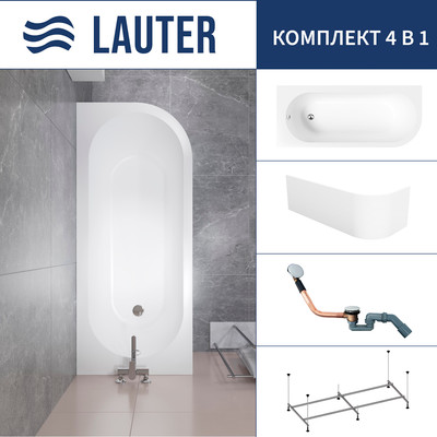 Ванна акриловая Lauter Monaco 170x72.5 / 2113170L (с каркасом, лицевым экраном и сифоном 21Y11030 хром) -