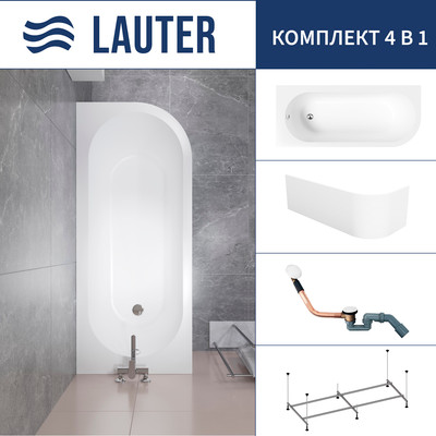 Ванна акриловая Lauter Monaco 170x72.5 / 2113170L (с каркасом, лицевым экраном и сифоном 21Y11022 белый) -