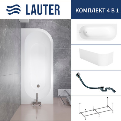 Ванна акриловая Lauter Monaco 170x72.5 / 2113170L (с каркасом, лицевым экраном и сифоном 21Y32002 белый) -
