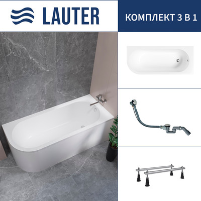 Ванна акриловая Lauter Monaco 170x72.5 / 2113170R (с ножками и сифоном 21Y32000 хром) -