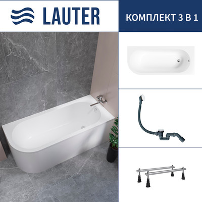 Ванна акриловая Lauter Monaco 170x72.5 / 2113170R (с ножками и сифоном 21Y31002 белый) -
