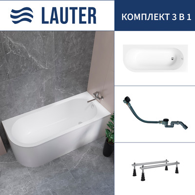 Ванна акриловая Lauter Monaco 170x72.5 / 2113170R (с ножками и сифоном 21Y32001 матовый черный) -