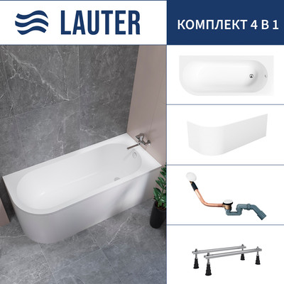 Ванна акриловая Lauter Monaco 170x72.5 / 2113170R (с ножками, лицевым экраном и сифоном 21Y11022 белый) -