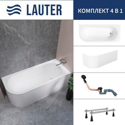 Ванна акриловая Lauter Monaco 170x72.5 / 2113170R (с ножками, лицевым экраном и сифоном 21Y11021 матовый черный) -