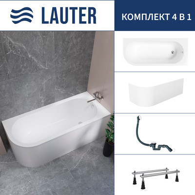 Ванна акриловая Lauter Monaco 170x72.5 / 2113170R (с ножками, лицевым экраном и сифоном 21Y31002 белый) -