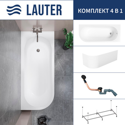 Ванна акриловая Lauter Monaco 170x72.5 / 2113170R (с каркасом, лицевым экраном и сифоном 21Y11021 матовый черный) -