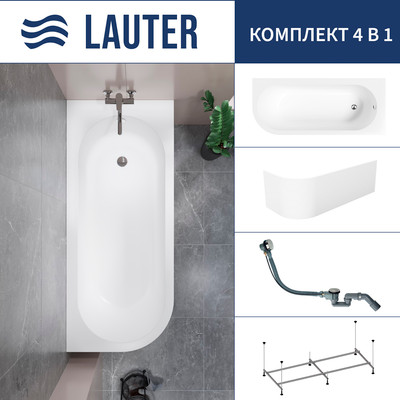 Ванна акриловая Lauter Monaco 170x72.5 / 2113170R (с каркасом, лицевым экраном и сифоном 21Y32000 хром) -