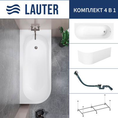 Ванна акриловая Lauter Monaco 170x72.5 / 2113170R (с каркасом, лицевым экраном и сифоном 21Y32002 белый) -
