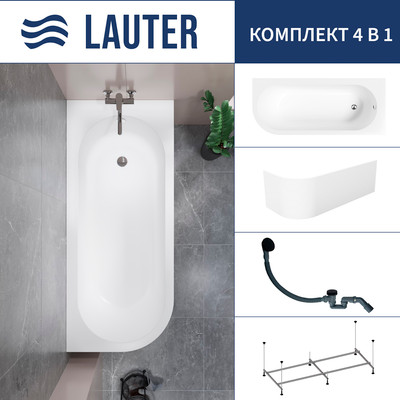 Ванна акриловая Lauter Monaco 170x72.5 / 2113170R (с каркасом, лицевым экраном и сифоном 21Y31001 матовый черный) -