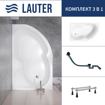 Ванна акриловая Lauter Geneva 170x105 / 2103170L (с ножками и сифоном 21Y32001 матовый черный) - 