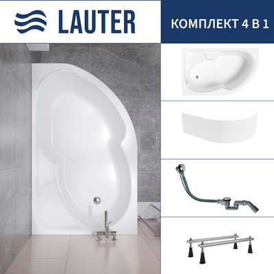 Ванна акриловая Lauter Geneva 170x105 / 2103170L (с ножками, лицевым экраном и сифоном 21Y32000 хром) -