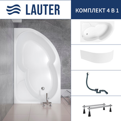 Ванна акриловая Lauter Geneva 170x105 / 2103170L (с ножками, лицевым экраном и сифоном 21Y31002 белый) -