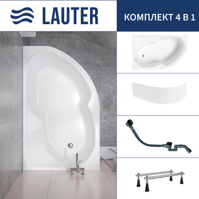 Ванна акриловая Lauter Geneva 170x105 / 2103170L (с ножками, лицевым экраном и сифоном 21Y32001 матовый черный) -
