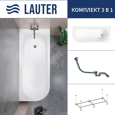 Ванна акриловая Lauter Monaco 170x72.5 / 2113170R (с каркасом и сифоном 21Y32000 хром) -
