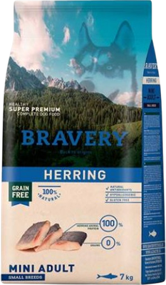 Сухой корм для собак BRAVERY Монопротеиновый беззерновой с сельдью (7кг) -