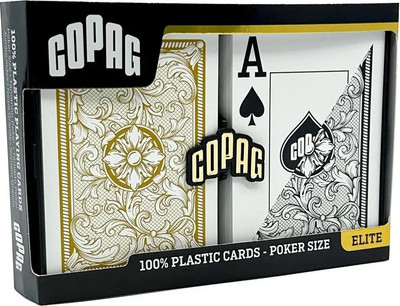 Игральные карты Copag 1546 Plastic Bridge Size Jumbo Double-Deck Set / 142-5 (черный/золото) -